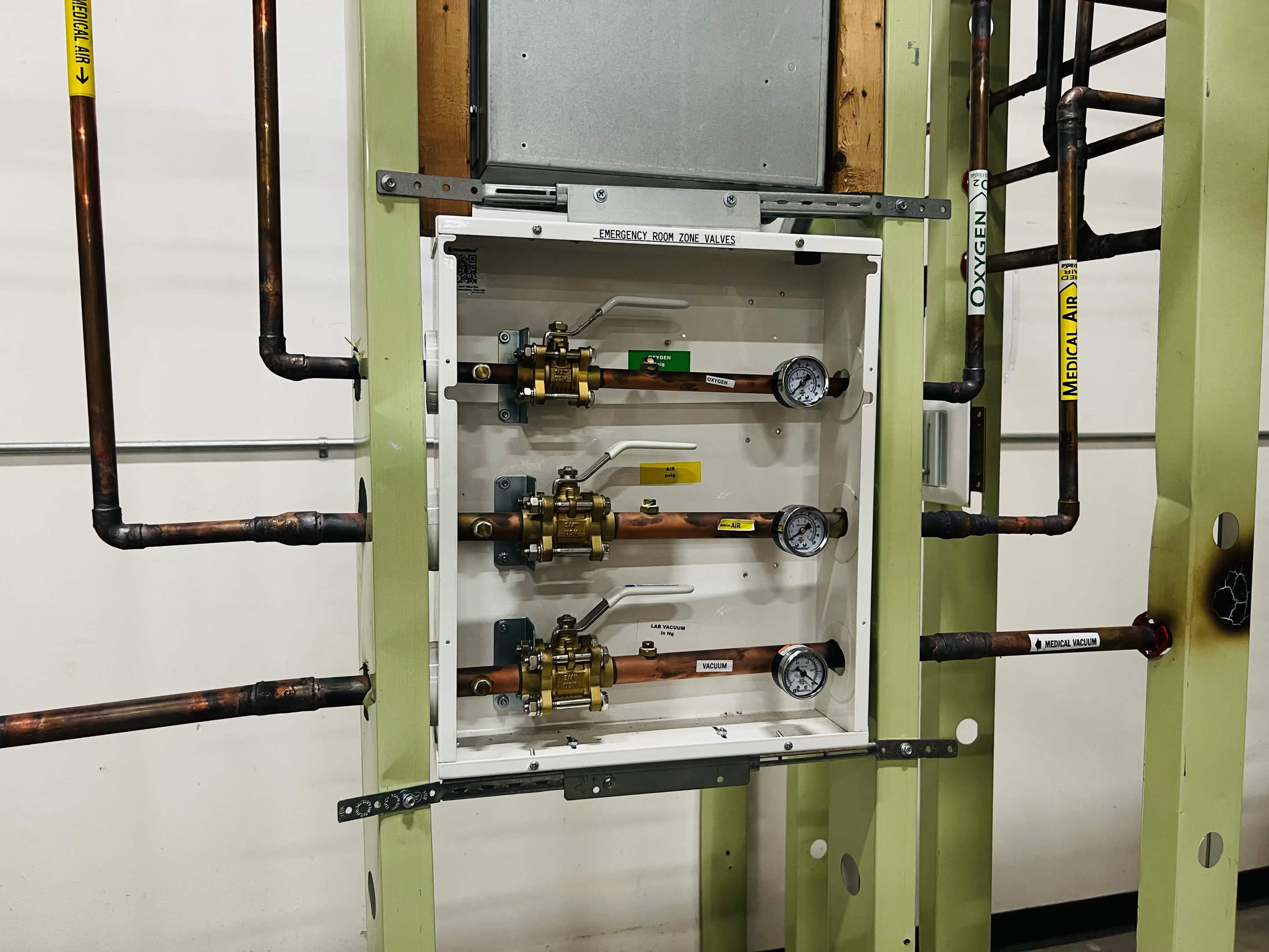 Emergency room medical gas zone valve box